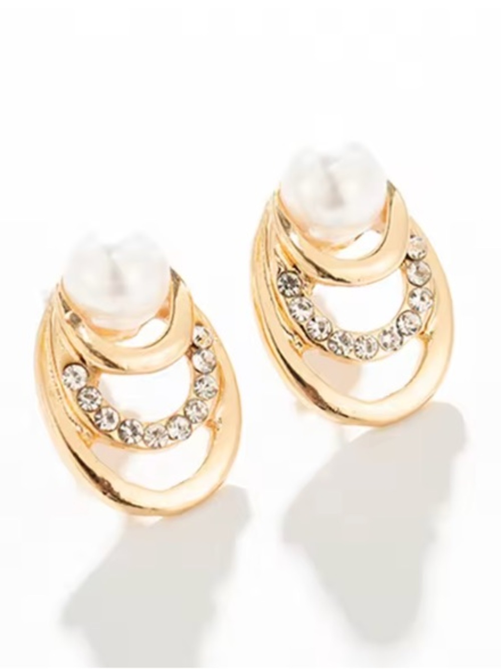 Gold Pearl & Crystal Drop Stud Earrings. - Picture 6 of 8